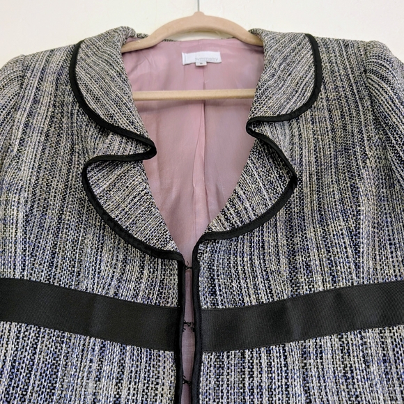 VTG 90s Silk Women Black and Indigo Blue Textured Blazer Luxury Academia Career - Picture 5 of 12